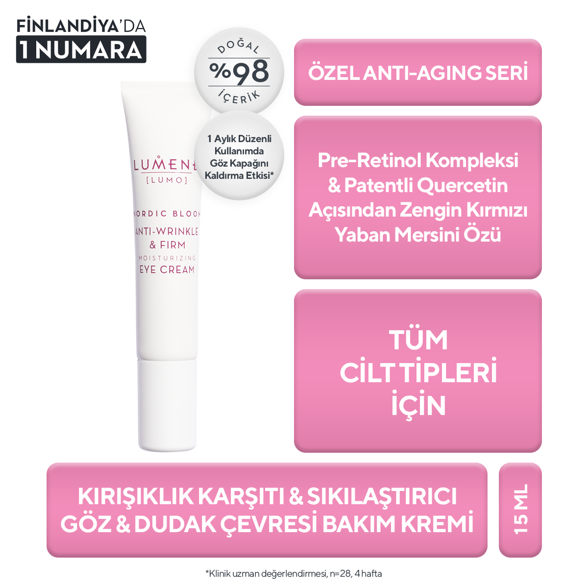 Kırışıklık Karşıtı & Sıkılaştırıcı Göz Çevresi Bakım Kremi 15ML -  Anti Wrinkle & Firm Moisturizing Eye Cream 